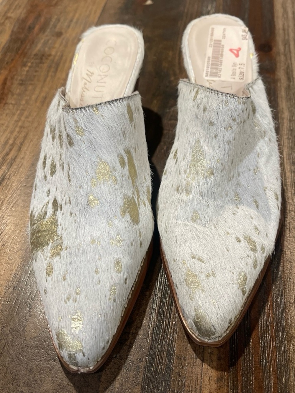 Coconuts by Matisse White Haircalf Mule with Gold Fleck Accents